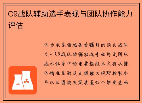 C9战队辅助选手表现与团队协作能力评估