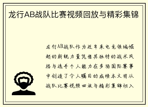龙行AB战队比赛视频回放与精彩集锦